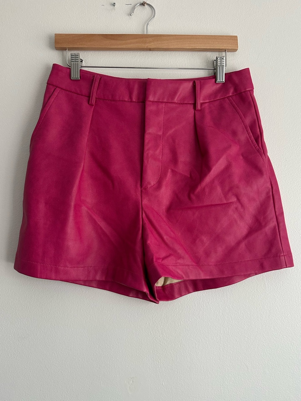 7 For All Mankind Faux Leather Fuchsia High-Waist Tailored Shorts Medium